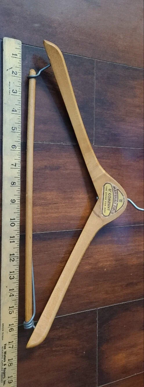Vintage Marshall Field & Company Wooden Suit Hanger w/ Bar Hook